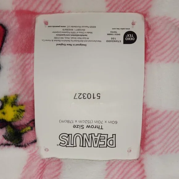 Peanuts Snoopy Woodstock Pet Throw Blanket By Berkshire Christmas Pink Plaid - Picture 7 of 12